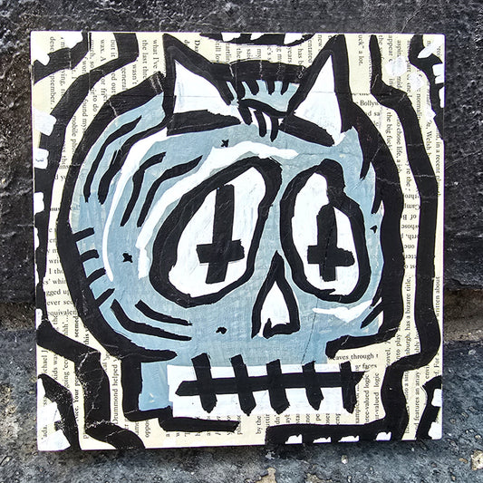 Skull Panel Mini 6"x6", Grey Horns