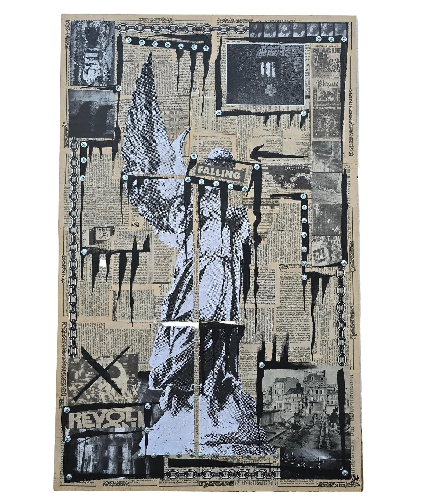 "Falling" 22"x35" Mixed Media on Wood