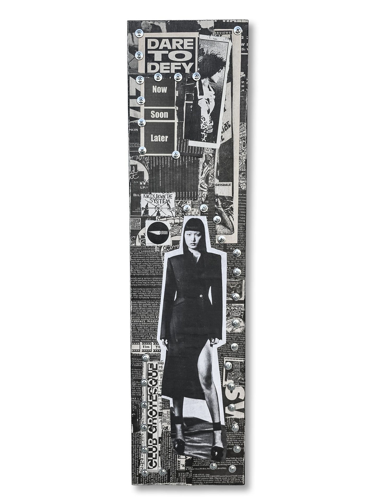 "Dare To Defy / Club Grotesque" 6"x24" Mixed Media on Wood