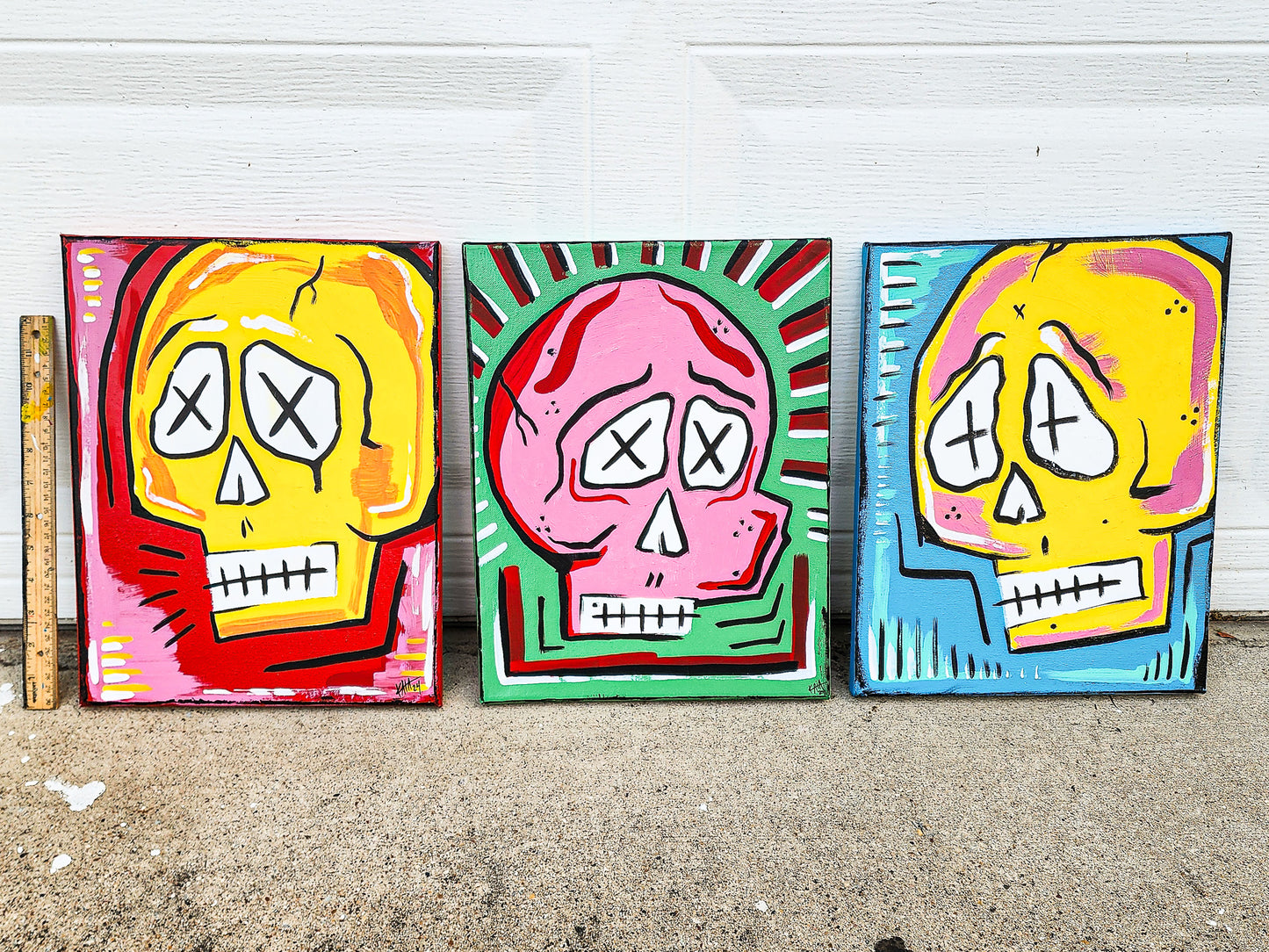 Skull Abstract Canvas 11"x14" (yellow/pink)
