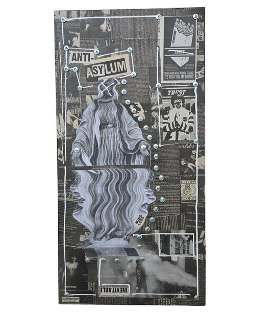 "Anti-Asylum" 12"x24" Mixed Media on Wood