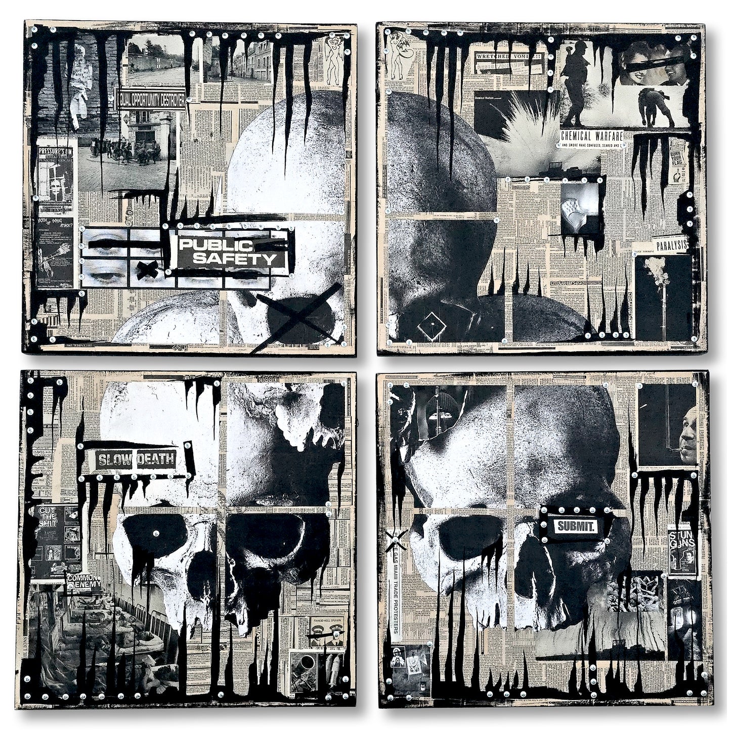 "Public Safety" 4-Panel Mixed Media on Wood