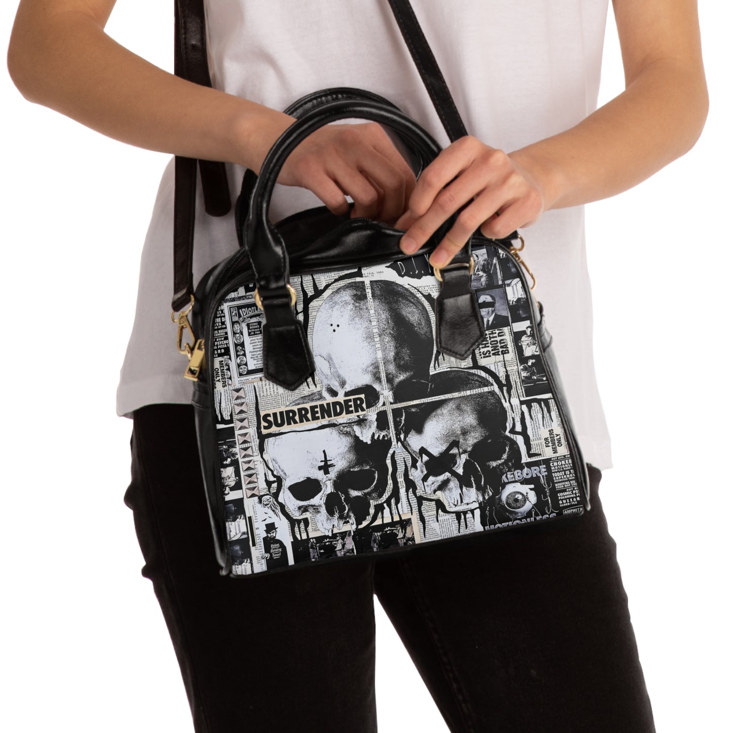 Skulls Trio, Shoulder Handbag with Crossbody Strap
