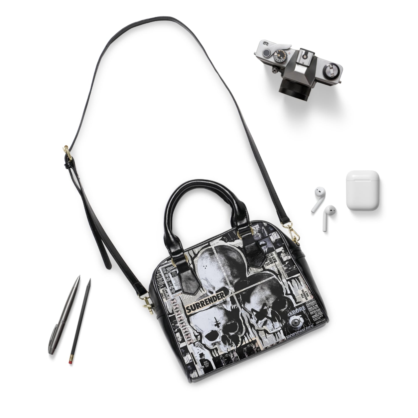 Skulls Trio, Shoulder Handbag with Crossbody Strap